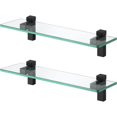 KES Duschablage Glas 40cm Matt Schwarz, 2 Stück, Wandmontage, 8mm gehärtetes
