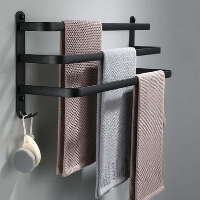 Ruhetfam 60CM Handtuchhalter Schwarz Matt für das Bad, ohne Bohren montierbar