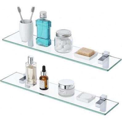 KES Duschablage Glas 60 cm Poliert, 8mm Hartglas Wandregal für Badezimmer, 2