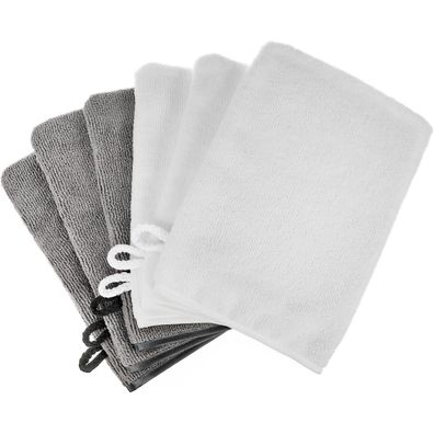Phogary Mikrofaser Waschhandschuhe, 6 Stück, 15x21 cm, Weiß & Dunkelgrau