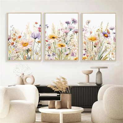 Uixxducc 3er Set Gänseblümchen Blumen Poster Leinwand Kunstdrucke Wandposter 50
