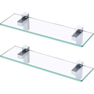 KES Duschablage Glas 40 cm, 2 Stück, poliertes Chrom, 8mm Hartglas, Wandregal