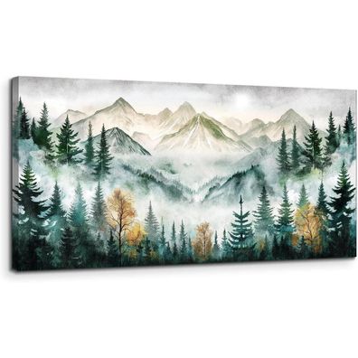 MHARTK66 Grüne Berge Leinwandbild 50x100 cm - Modernes Wandbild für Wohnzimmer