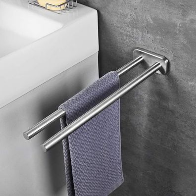 JS Handtuchhalter Edelstahl Gebürstet Zweiarmig Wandmontage Bad 40cm Silber