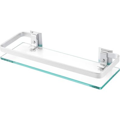 KES Duschregal aus 8mm Hartglas mit Aluminium-Geländer, Wandmontage, Silber