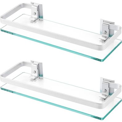 KES Duschablage Glas 2 Stück, 8mm gehärtetes Glas, Aluminium Silber, Wandmontage