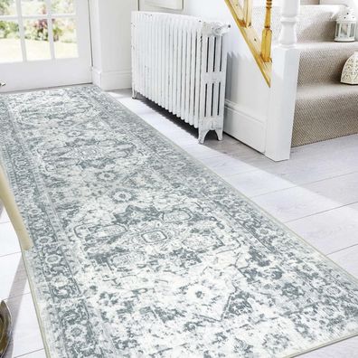 Famibay Teppich Läufer 80x300cm Grau - Waschbar, rutschfest für Flur, Küche