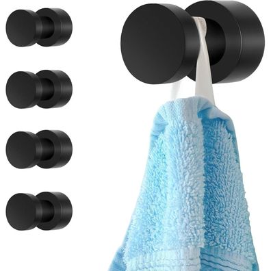 Flintronic Handtuchhaken Schwarz Matt, Selbstklebend oder Wandmontierbar, 5er