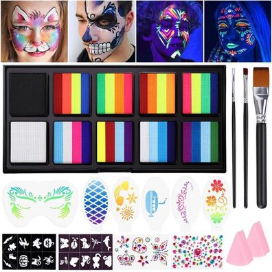 Janolia Kinderschminke Set, UV Bodypainting Farben für Fasching, Halloween