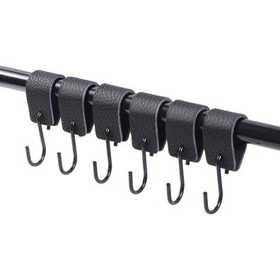 Vista S Haken Set: Lederhaken mit Metall-S-Haken (6 Stück, Schwarz & Weiß)