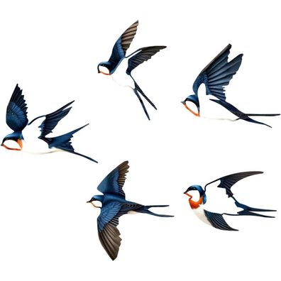 ESTART 5er Set Vogel Wanddeko Metall Schwarz, Wandkunst für Innen & Außen, Deko
