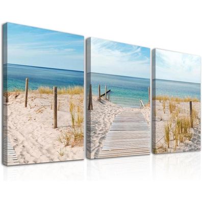 Dazzlewall 3er Set Gerahmte Strand Wandkunst Poster, Blauer Himmel Meer Drucke