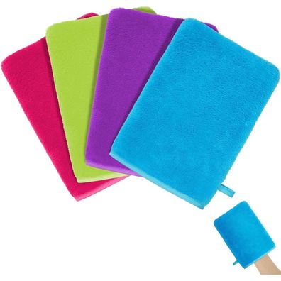 HOTUT 4er Set Waschhandschuhe aus Korallensamt, wiederverwendbare
