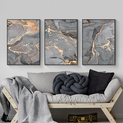 LYBOHO Wandbilder Wohnzimmer Grau Golden Fluid Art Marmor Textur Abstrakte