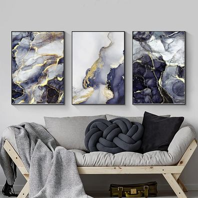 LYBOHO Wandbilder Grau Golden Fluid Art Marmor Textur Abstrakte Wandkunst