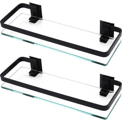 KES Duschablage Glas 2 Stück matt schwarz Aluminium 8mm gehärtetes Glas