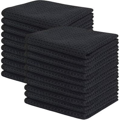 KinHwa Spültücher Schwarz, 20 Stück, Waffeltuch Mikrofaser, 20x20cm, Waschbar