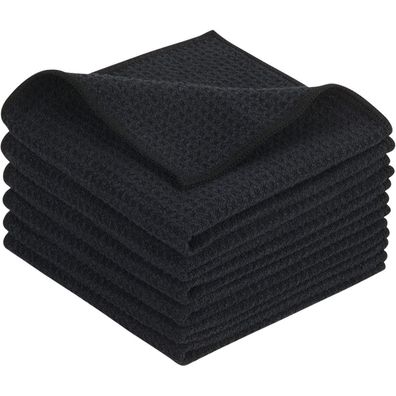 KinHwa Spüllappen Waffeltuch Mikrofaser 6 Stück Schwarz 30x30cm - Saugstark