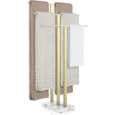 KES Handtuchhalter Stehend Gold, 3 Stangen, Freistehend, Marmor & Edelstahl
