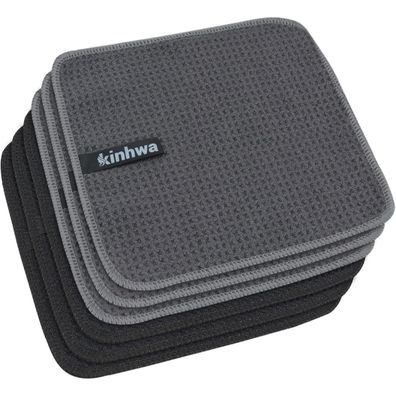KinHwa Spültücher Waffeltuch Mikrofaser 6 Stück Schwarz+Grau 20x20cm
