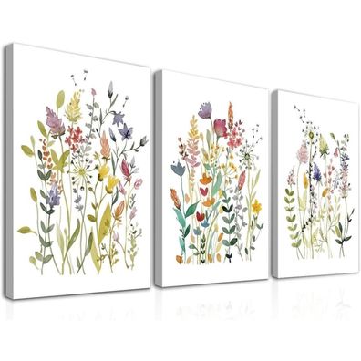 Dazzlewall 3er Set Gerahmte Aquarell Blumen Wandkunst, Botanische