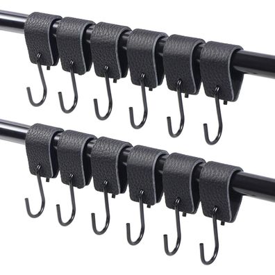 Vista S-Haken mit Lederriemen zum Aufhängen - 12 Stück (6x Weiß, 12x Schwarz)