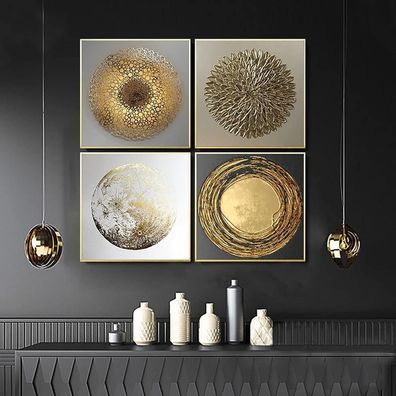LYBOHO Wandbilder Wohnzimmer, 4 Stücke Abstrakte Leinwand Bilder Gold, Ohne