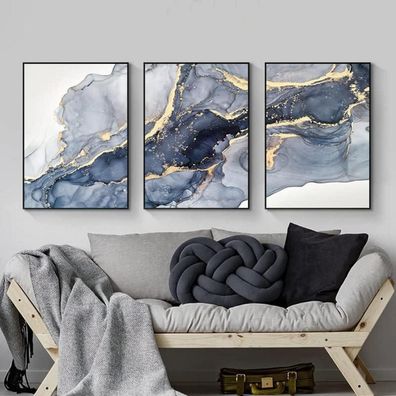 LYBOHO Wandbilder Wohnzimmer Grau Golden Fluid Art Marmor Textur Abstrakte