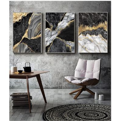LYBOHO Wandbilder Grau Golden Fluid Art Marmor Textur Abstrakte Wandkunst