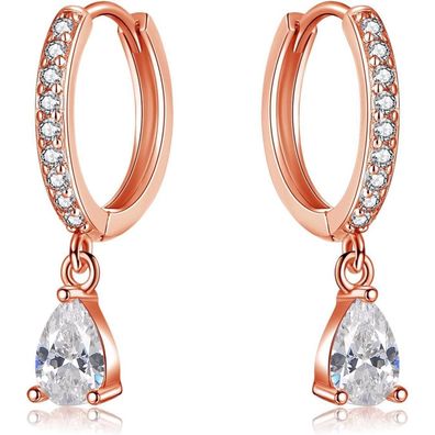 Josfeva Ohrringe Silber 925 Hängend Creolen mit Zirkonia Wassertropfen Anhänger