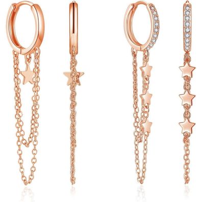 Josfeva 925 Sterling Silber Creolen Ohrringe Hängend mit langer Quaste Kette