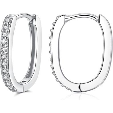 Josfeva 925 Sterling Silber Creolen Ohrringe für Damen, Oval mit 5A Zirkonia