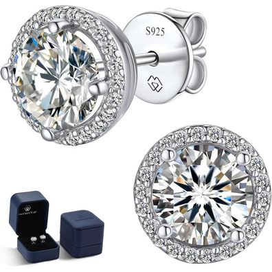 MomentWish Moissanite Ohrstecker Silber 925, 1-2 Karat Halo Schmuck