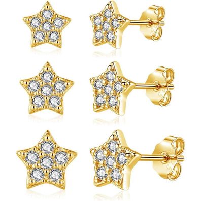 Josfeva 3 Paar 925 Sterling Silber Ohrstecker Set Damen Mädchen, Herz Rund
