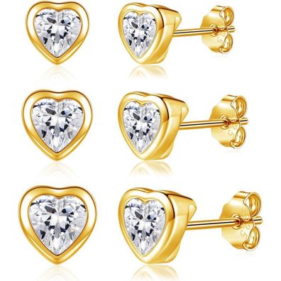 Josfeva 3 Paar 925 Sterling Silber Ohrstecker Set Damen Mädchen Herz Rund Stern