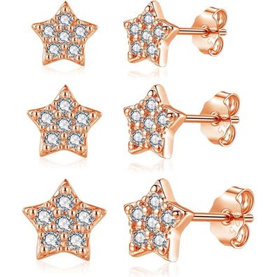 Josfeva 3 Paar 925 Sterling Silber Ohrstecker Set Damen Mädchen, Herz Rund