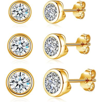 Josfeva 3 Paar 925 Sterling Silber Ohrstecker Set Damen Mädchen Herz Rund Stern