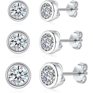 Josfeva 3 Paar 925 Sterling Silber Ohrstecker Set Damen Mädchen Herz Rund Stern