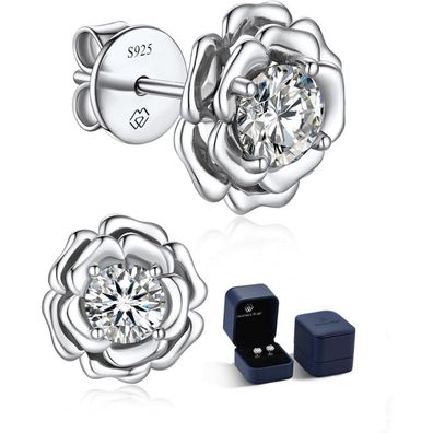 MomentWish Moissanite Ohrringe Silber 925, 1 Karat, Blumen-Design, Geschenk für