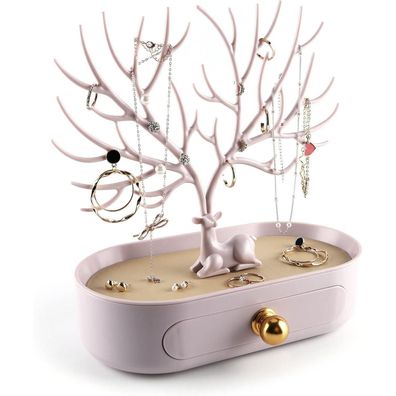 MORE&LESS Geweih Schmuck Display-Rack Baum Turm mit Schublade und Tablett, Pink