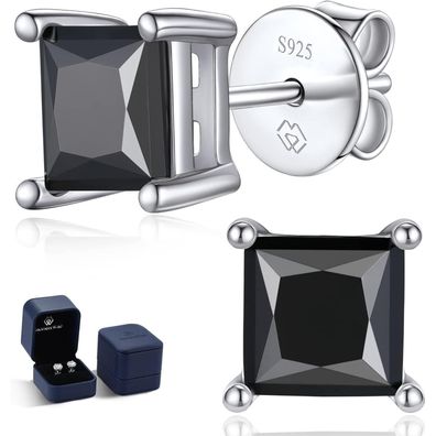 MomentWish Schwarze Moissanite Ohrstecker, 2 Karat Quadratisch, 925 Sterling