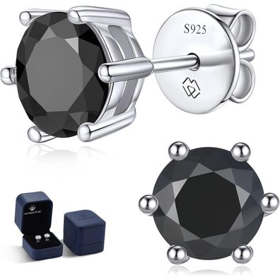MomentWish Schwarze Moissanite Ohrstecker, 2 Karat, 925 Sterling Silber