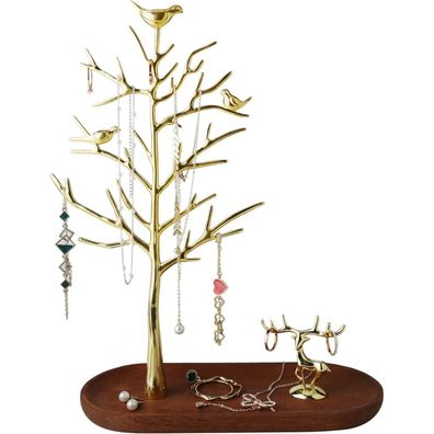 MORE&LESS Schmuckständer Baum Hirsch Design - Messing, für Ringe, Ohrringe