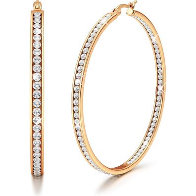 Adramata Damen Creolen aus Edelstahl, 40mm/50mm/60mm, mit AAA Zirkonia