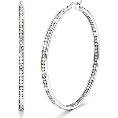 Adramata Damen Creolen Edelstahl 40mm/50mm/60mm mit AAA Zirkonia, Hypoallergen