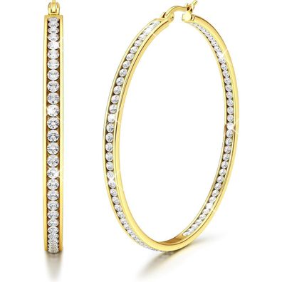 Adramata Damen Creolen aus Edelstahl mit AAA Zirkonia, Hängend, 40-60mm