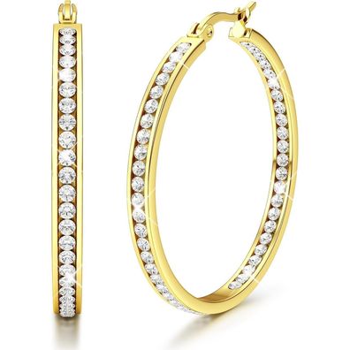 Adramata Damen Creolen aus Edelstahl mit AAA Zirkonia, Hängend, 40mm/50mm/60mm