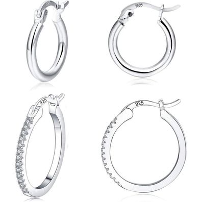 EPVOA 3 Paar Creolen für Damen und Herren, 925 Sterling Silber, Zirkonia