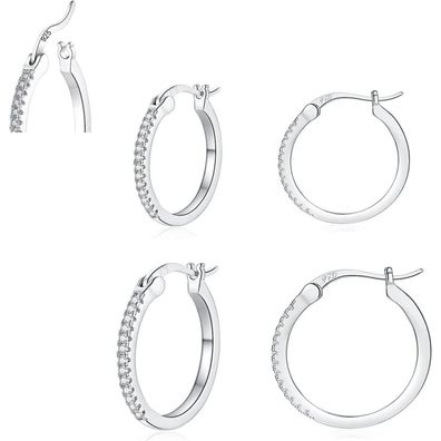 EPVOA 3 Paar Creolen für Damen und Herren, klein, aus 925 Sterlingsilber mit
