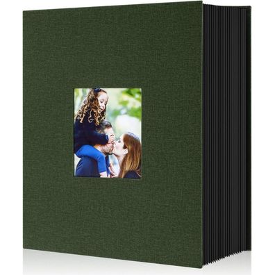 Lanpn Fotoalbum XXL Leinen Einsteckalbum für 1000 Hochformat Fotos 10x15 cm Grün